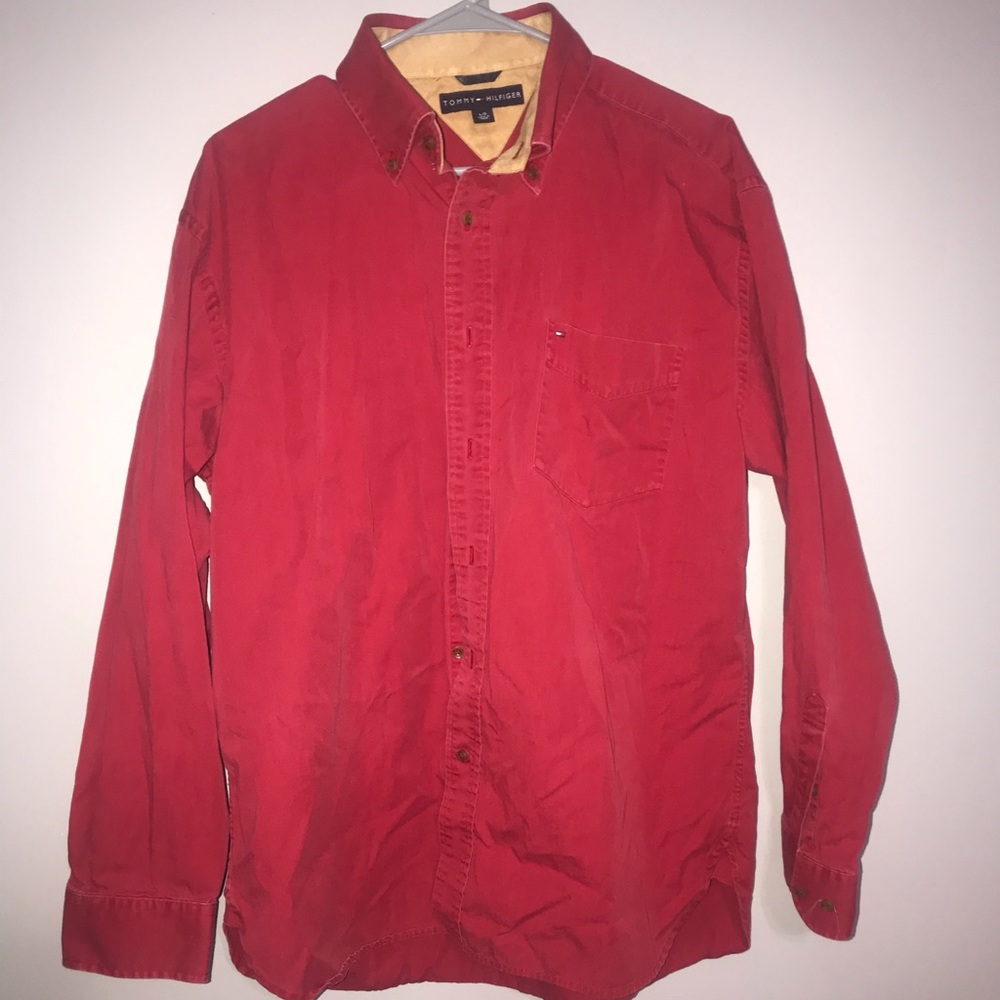 Tommy Hilfiger long sleeve red button down Large